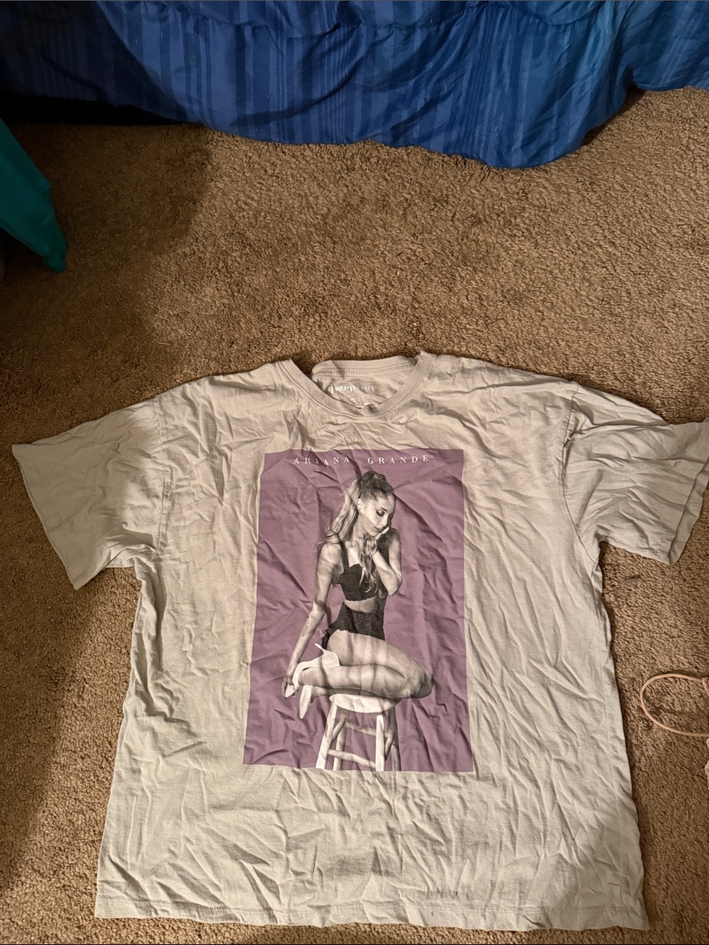 Ariana Grande Light Gray Tee with Mauve Graphic Panel
